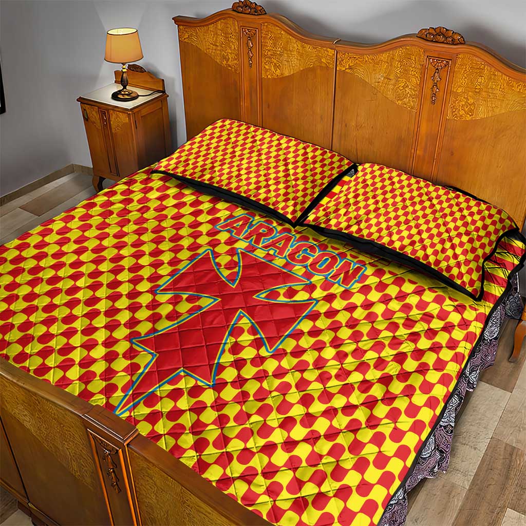 Aragon Flag Quilt Bed Set Autonomous Community of Spain - Wonder Print Shop