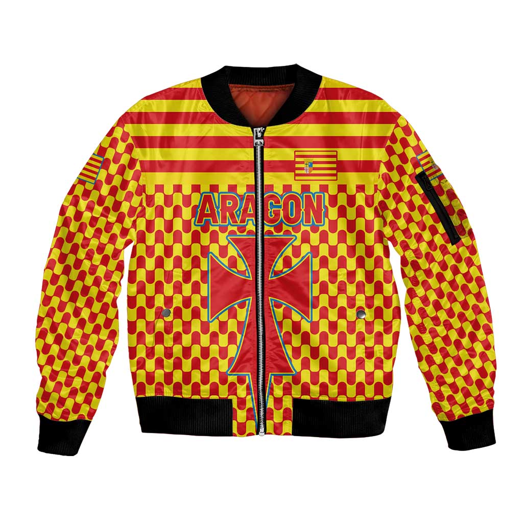 Aragon Flag Sleeve Zip Bomber Jacket Autonomous Community of Spain - Wonder Print Shop