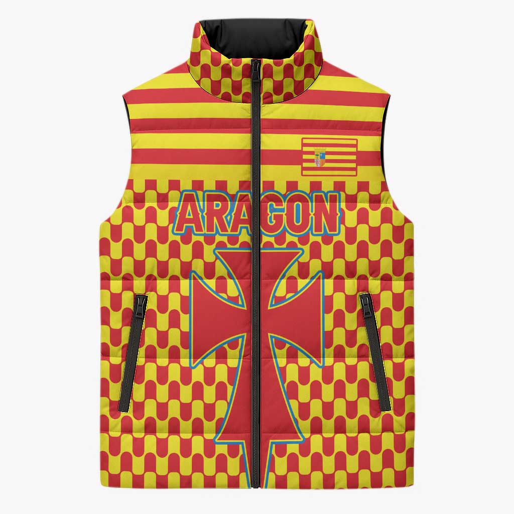 Aragon Flag Sleeveless Puffer Jacket Autonomous Community of Spain - Wonder Print Shop