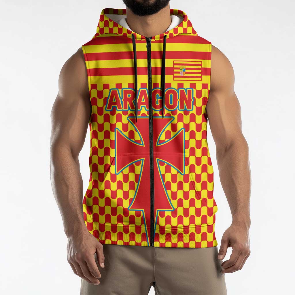 Aragon Flag Sleeveless Zip Hoodie Autonomous Community of Spain - Wonder Print Shop