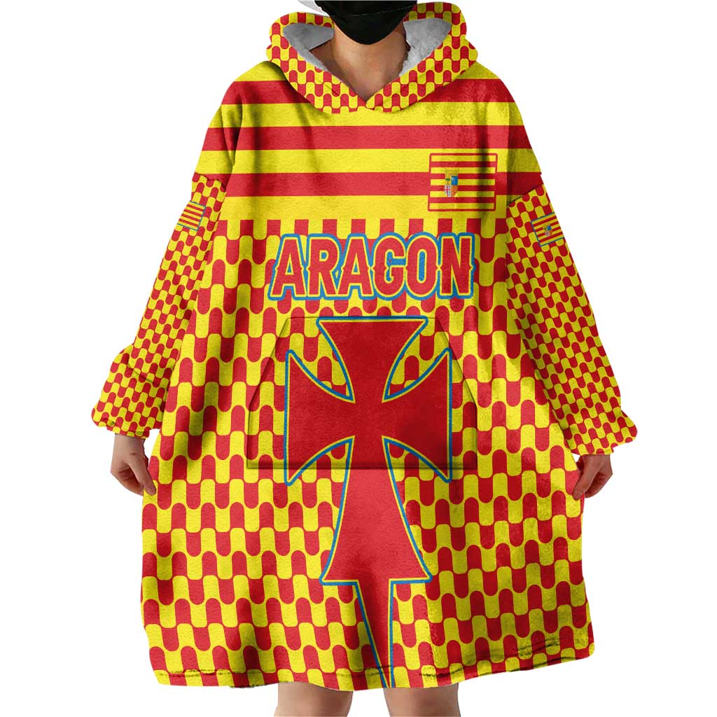 Aragon Flag Wearable Blanket Hoodie Autonomous Community of Spain - Wonder Print Shop