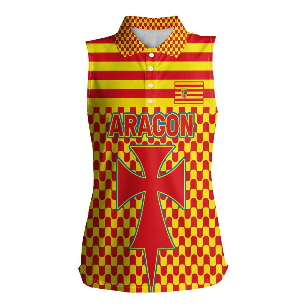 Aragon Flag Women Sleeveless Polo Shirt Autonomous Community of Spain - Wonder Print Shop