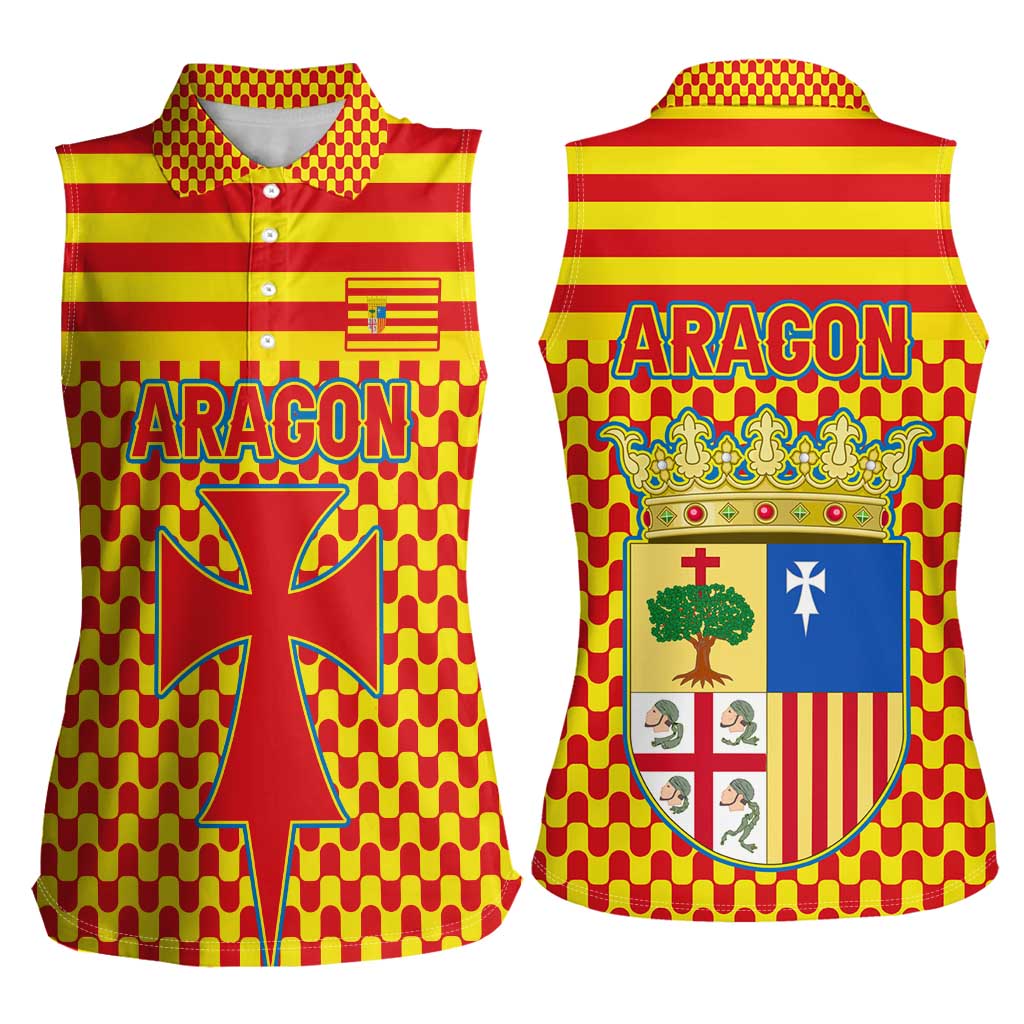 Aragon Flag Women Sleeveless Polo Shirt Autonomous Community of Spain - Wonder Print Shop