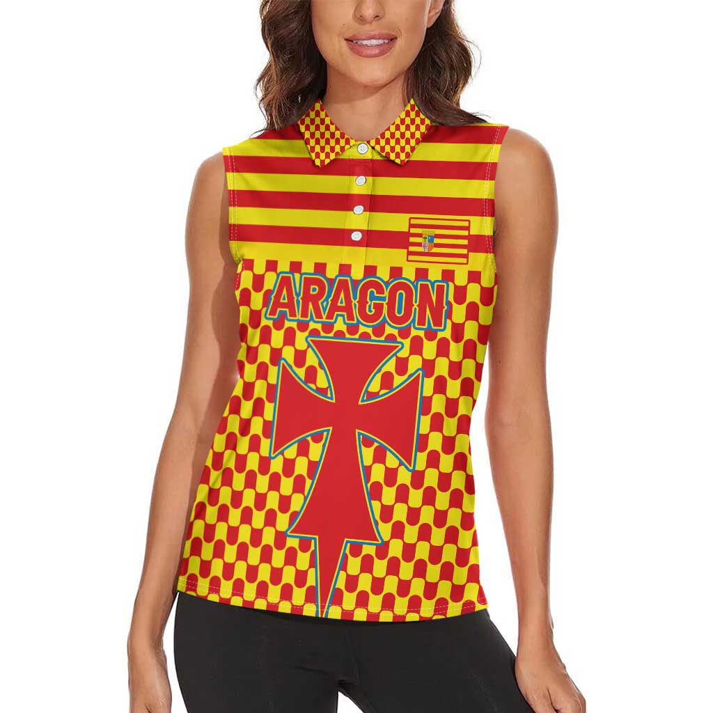Aragon Flag Women Sleeveless Polo Shirt Autonomous Community of Spain - Wonder Print Shop