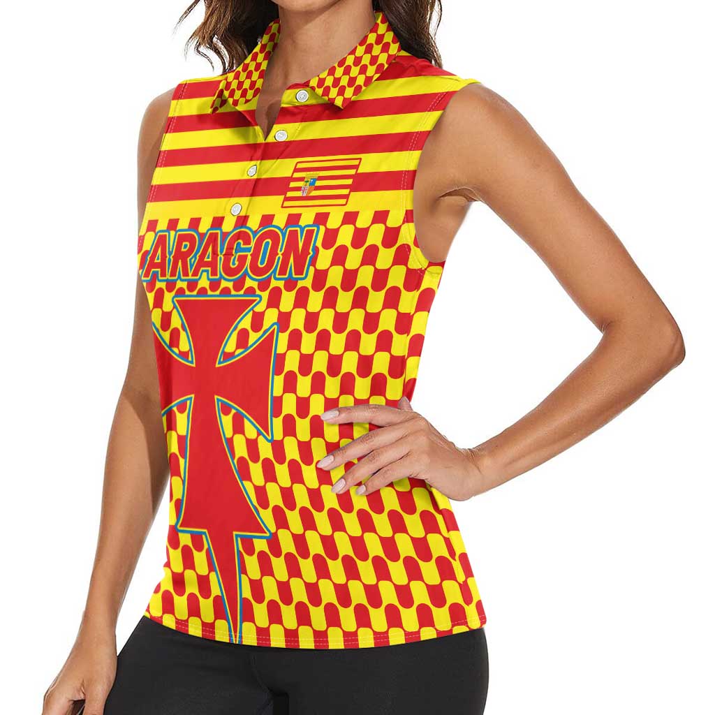 Aragon Flag Women Sleeveless Polo Shirt Autonomous Community of Spain - Wonder Print Shop