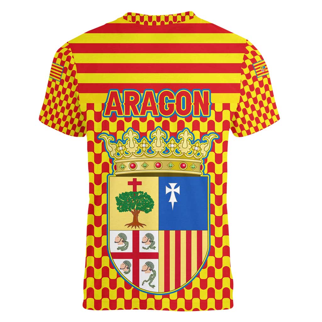 Aragon Flag Women V-Neck T-Shirt Autonomous Community of Spain - Wonder Print Shop