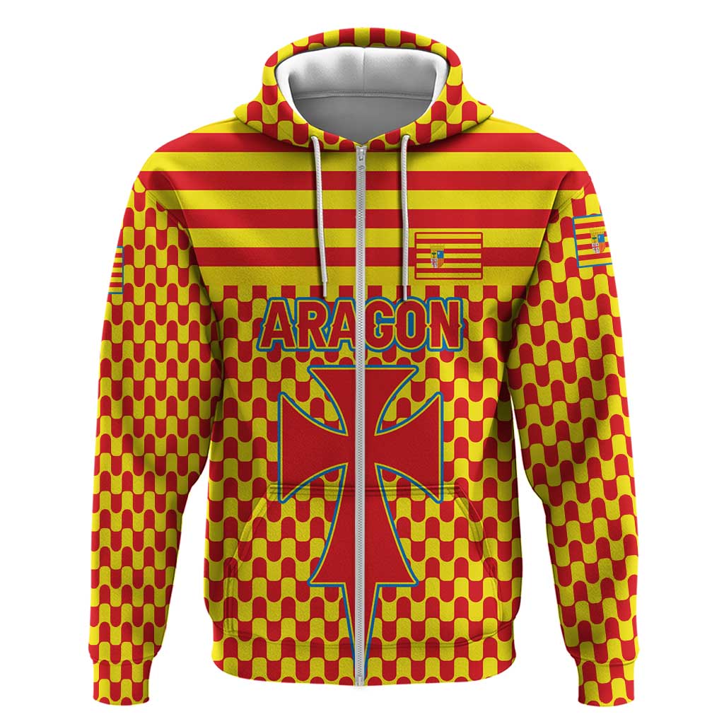 Aragon Flag Zip Hoodie Autonomous Community of Spain - Wonder Print Shop