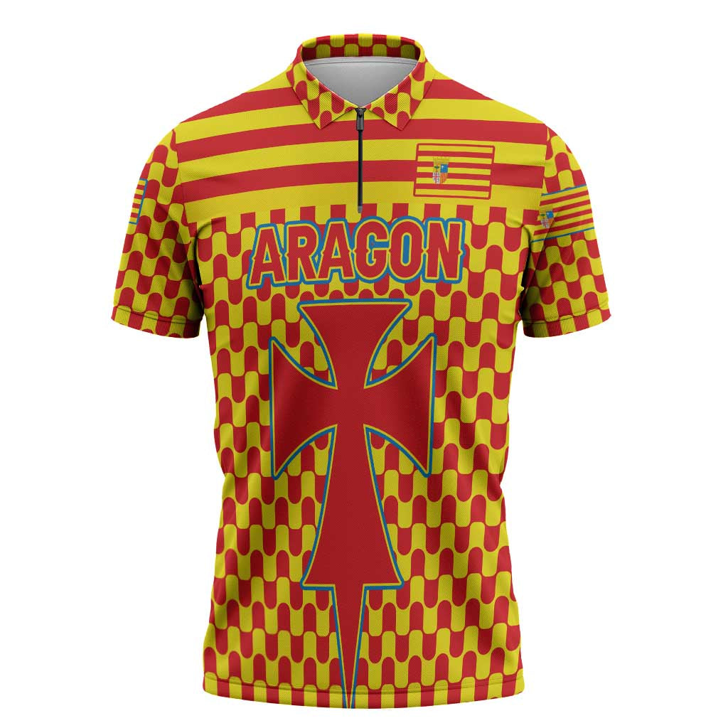 Aragon Flag Zipper Polo Shirt Autonomous Community of Spain - Wonder Print Shop