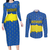 Asturias Flag Couples Matching Long Sleeve Bodycon Dress and Long Sleeve Button Shirt Autonomous Community of Spain - Wonder Print Shop