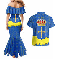 Asturias Flag Couples Matching Mermaid Dress and Hawaiian Shirt Autonomous Community of Spain - Wonder Print Shop