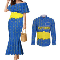 Asturias Flag Couples Matching Mermaid Dress and Long Sleeve Button Shirt Autonomous Community of Spain - Wonder Print Shop