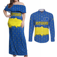 Asturias Flag Couples Matching Off Shoulder Maxi Dress and Long Sleeve Button Shirt Autonomous Community of Spain - Wonder Print Shop