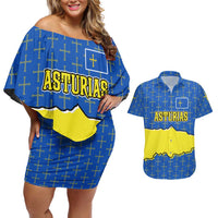 Asturias Flag Couples Matching Off Shoulder Short Dress and Hawaiian Shirt Autonomous Community of Spain - Wonder Print Shop