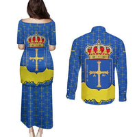 Asturias Flag Couples Matching Puletasi and Long Sleeve Button Shirt Autonomous Community of Spain - Wonder Print Shop