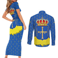 Asturias Flag Couples Matching Short Sleeve Bodycon Dress and Long Sleeve Button Shirt Autonomous Community of Spain - Wonder Print Shop