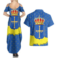 Asturias Flag Couples Matching Summer Maxi Dress and Hawaiian Shirt Autonomous Community of Spain - Wonder Print Shop