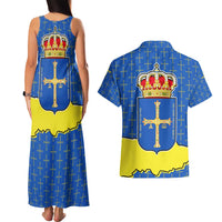 Asturias Flag Couples Matching Tank Maxi Dress and Hawaiian Shirt Autonomous Community of Spain - Wonder Print Shop