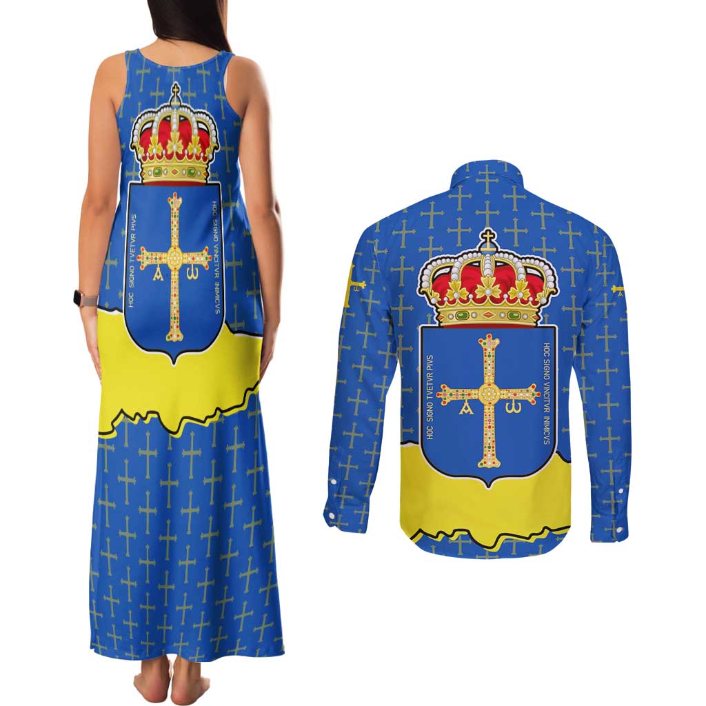Asturias Flag Couples Matching Tank Maxi Dress and Long Sleeve Button Shirt Autonomous Community of Spain - Wonder Print Shop