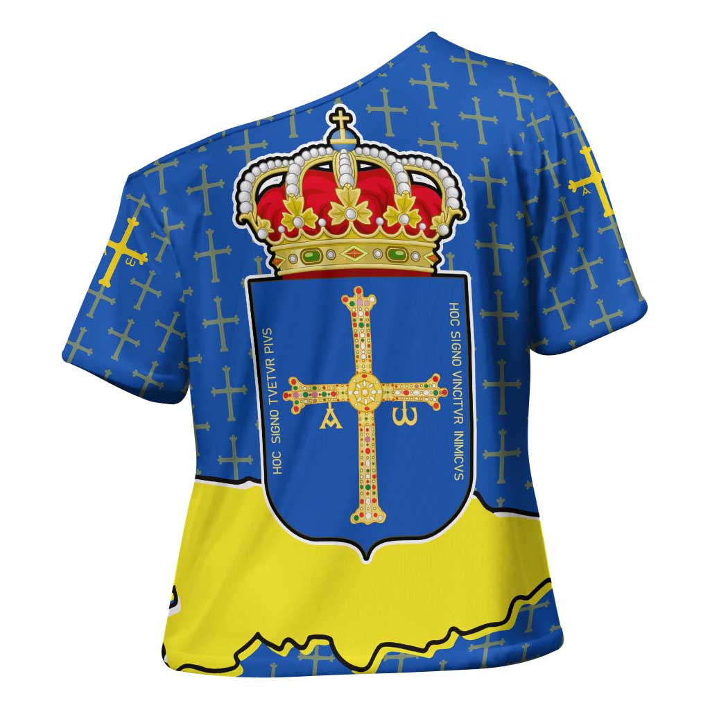 Asturias Flag Cross Shoulder Shirt Autonomous Community of Spain - Wonder Print Shop