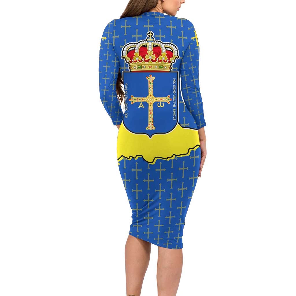Asturias Flag Family Matching Long Sleeve Bodycon Dress and Hawaiian Shirt Autonomous Community of Spain - Wonder Print Shop