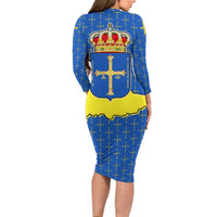 Asturias Flag Family Matching Long Sleeve Bodycon Dress and Hawaiian Shirt Autonomous Community of Spain - Wonder Print Shop