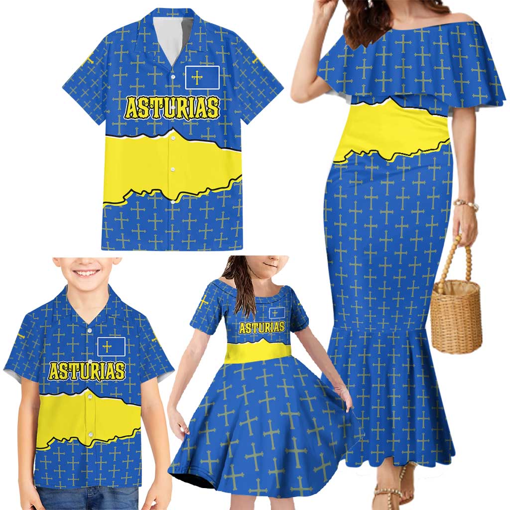 Asturias Flag Family Matching Mermaid Dress and Hawaiian Shirt Autonomous Community of Spain - Wonder Print Shop