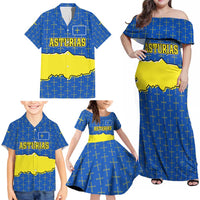Asturias Flag Family Matching Off Shoulder Maxi Dress and Hawaiian Shirt Autonomous Community of Spain - Wonder Print Shop