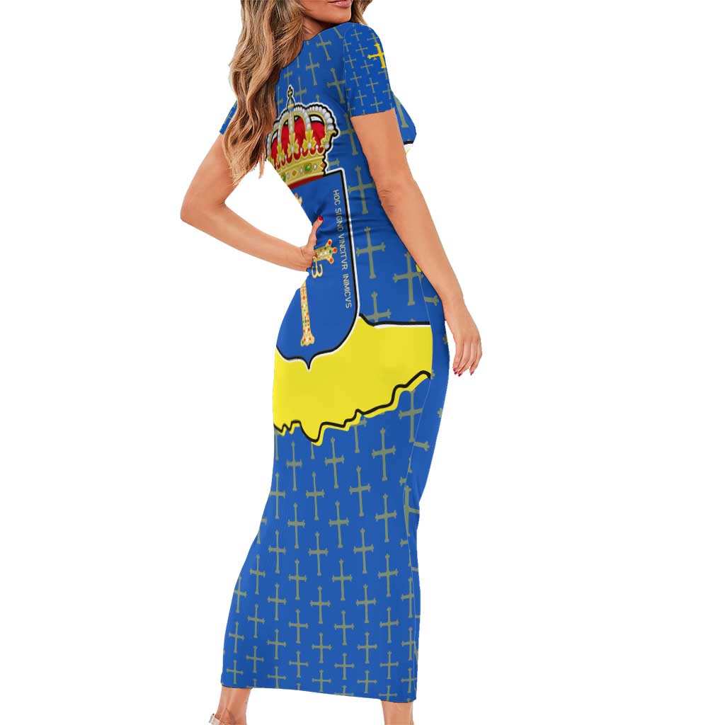 Asturias Flag Family Matching Short Sleeve Bodycon Dress and Hawaiian Shirt Autonomous Community of Spain - Wonder Print Shop