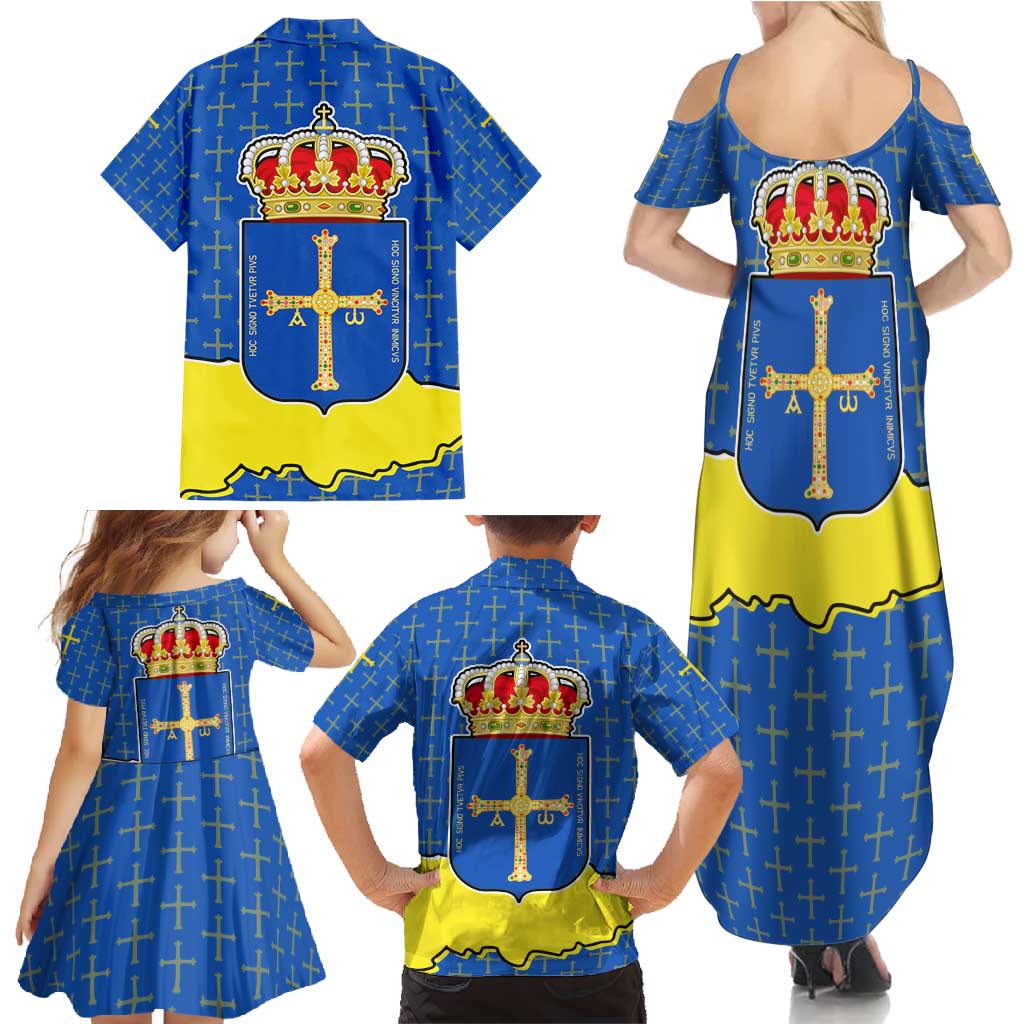 Asturias Flag Family Matching Summer Maxi Dress and Hawaiian Shirt Autonomous Community of Spain - Wonder Print Shop