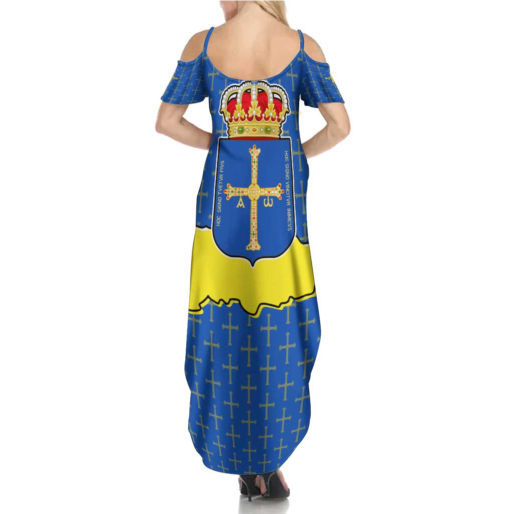 Asturias Flag Family Matching Summer Maxi Dress and Hawaiian Shirt Autonomous Community of Spain - Wonder Print Shop