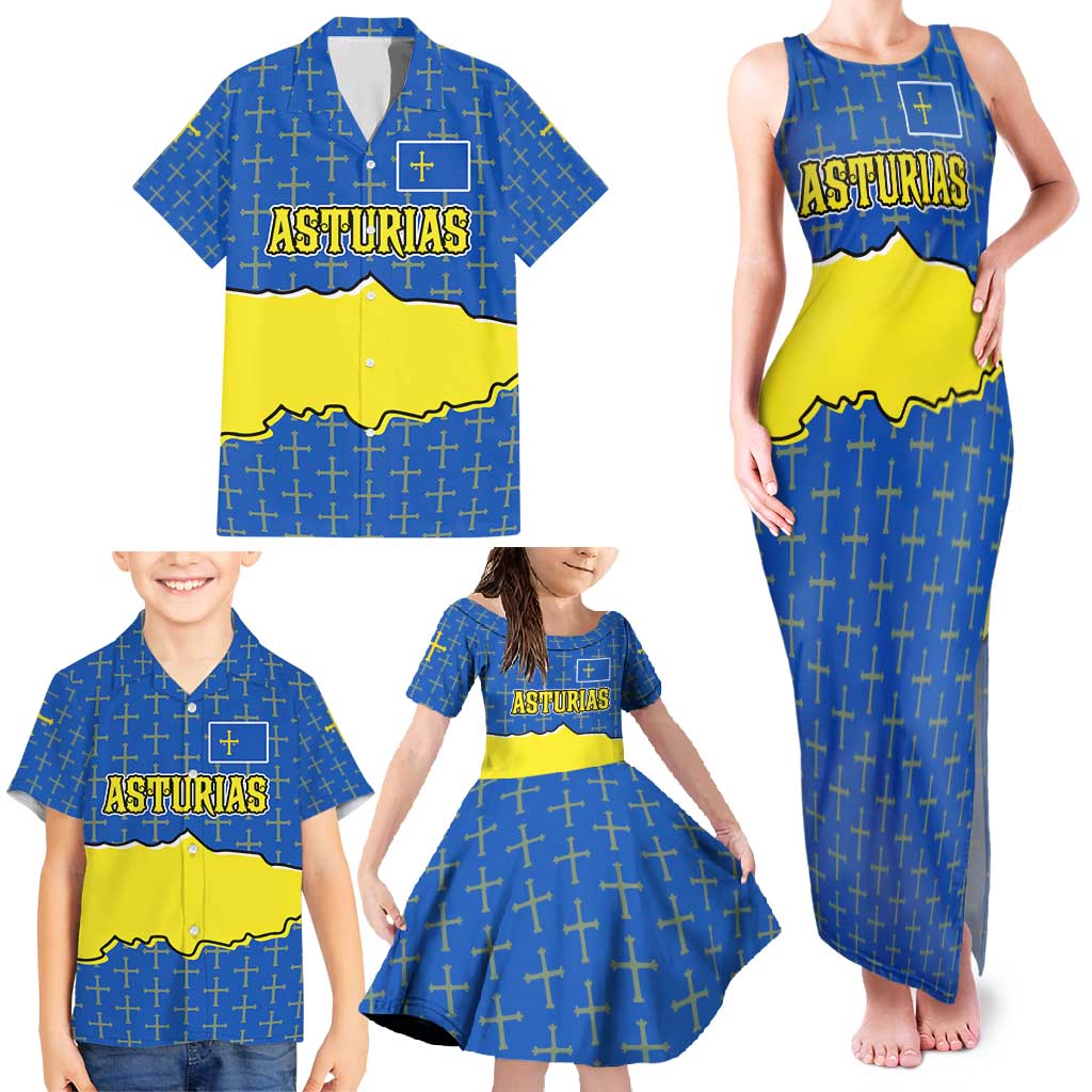 Asturias Flag Family Matching Tank Maxi Dress and Hawaiian Shirt Autonomous Community of Spain - Wonder Print Shop