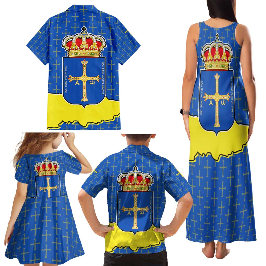 Asturias Flag Family Matching Tank Maxi Dress and Hawaiian Shirt Autonomous Community of Spain - Wonder Print Shop