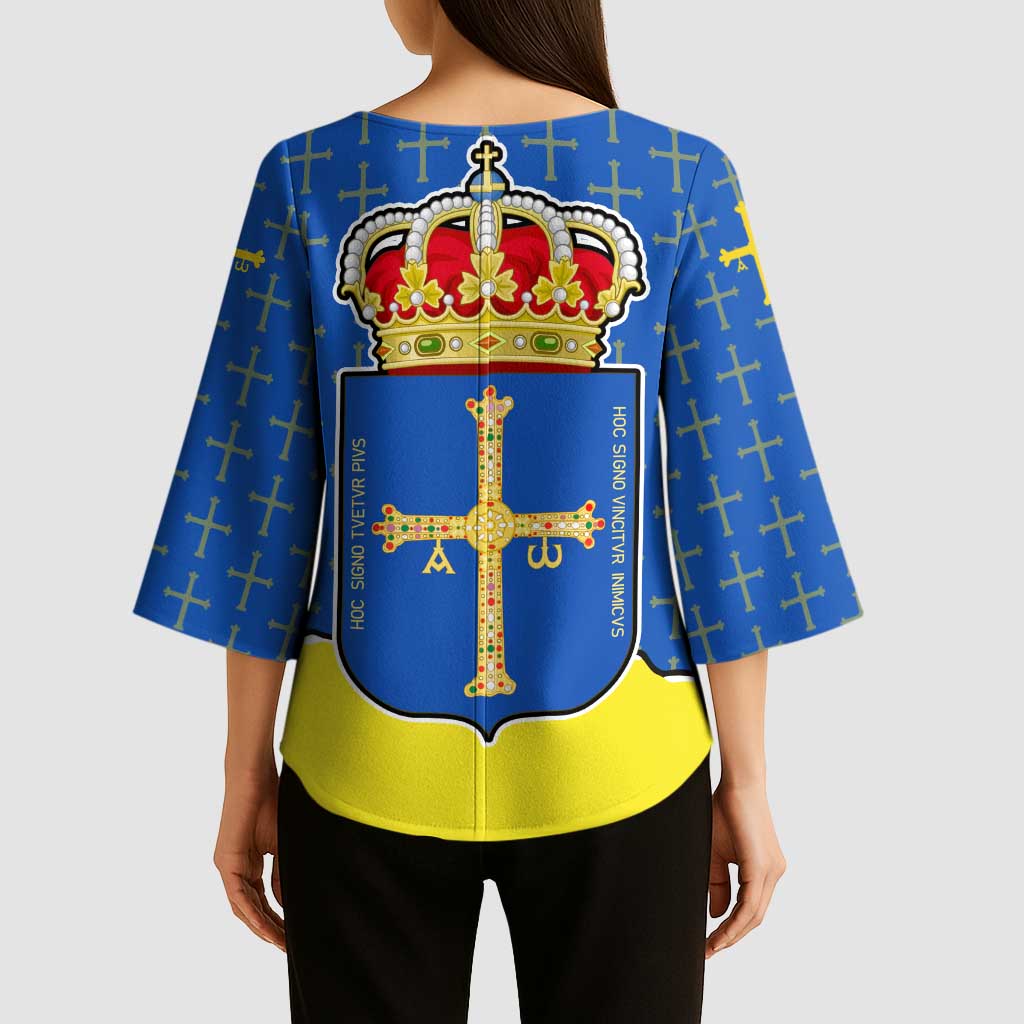 Asturias Flag Kimono Sleeve Blouse Autonomous Community of Spain - Wonder Print Shop