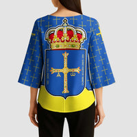 Asturias Flag Kimono Sleeve Blouse Autonomous Community of Spain - Wonder Print Shop