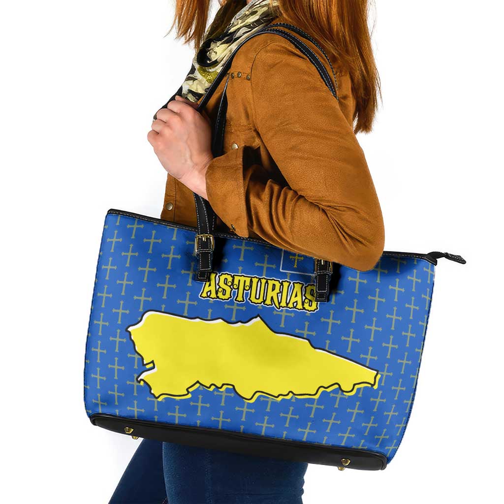 Asturias Flag Leather Tote Bag Autonomous Community of Spain - Wonder Print Shop