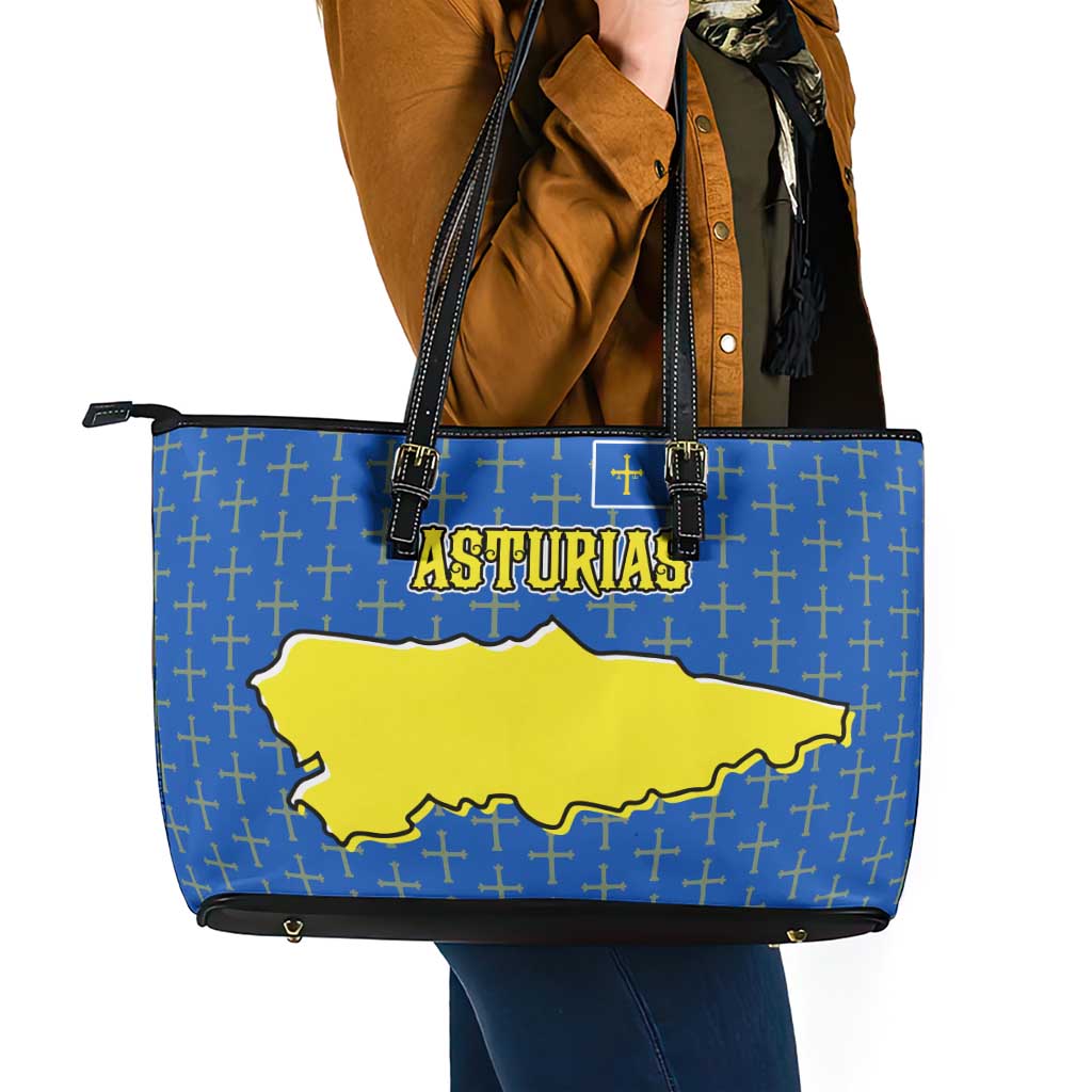 Asturias Flag Leather Tote Bag Autonomous Community of Spain - Wonder Print Shop