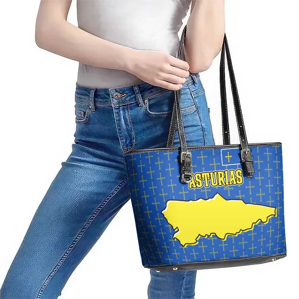 Asturias Flag Leather Tote Bag Autonomous Community of Spain - Wonder Print Shop