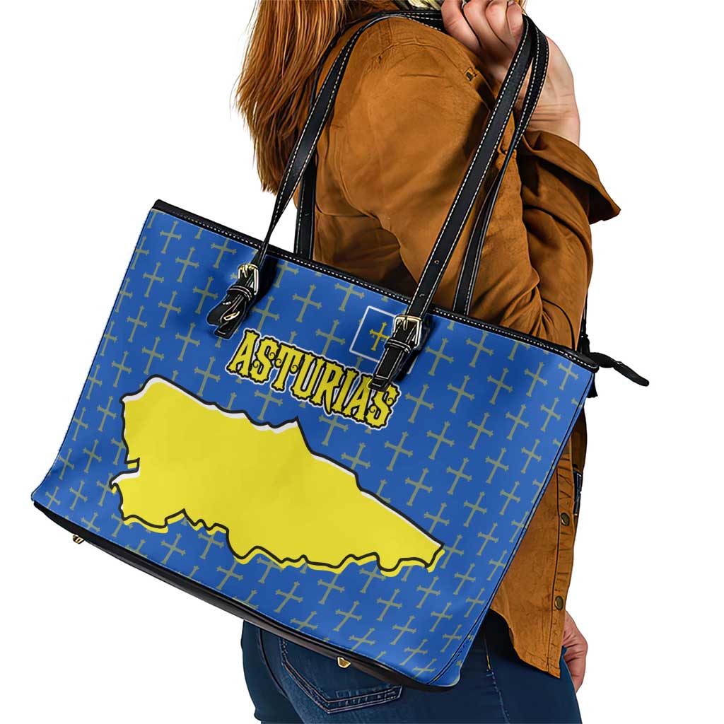 Asturias Flag Leather Tote Bag Autonomous Community of Spain - Wonder Print Shop