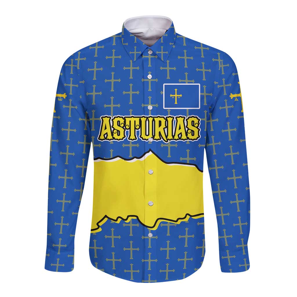 Asturias Flag Long Sleeve Button Shirt Autonomous Community of Spain - Wonder Print Shop