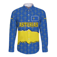 Asturias Flag Long Sleeve Button Shirt Autonomous Community of Spain - Wonder Print Shop