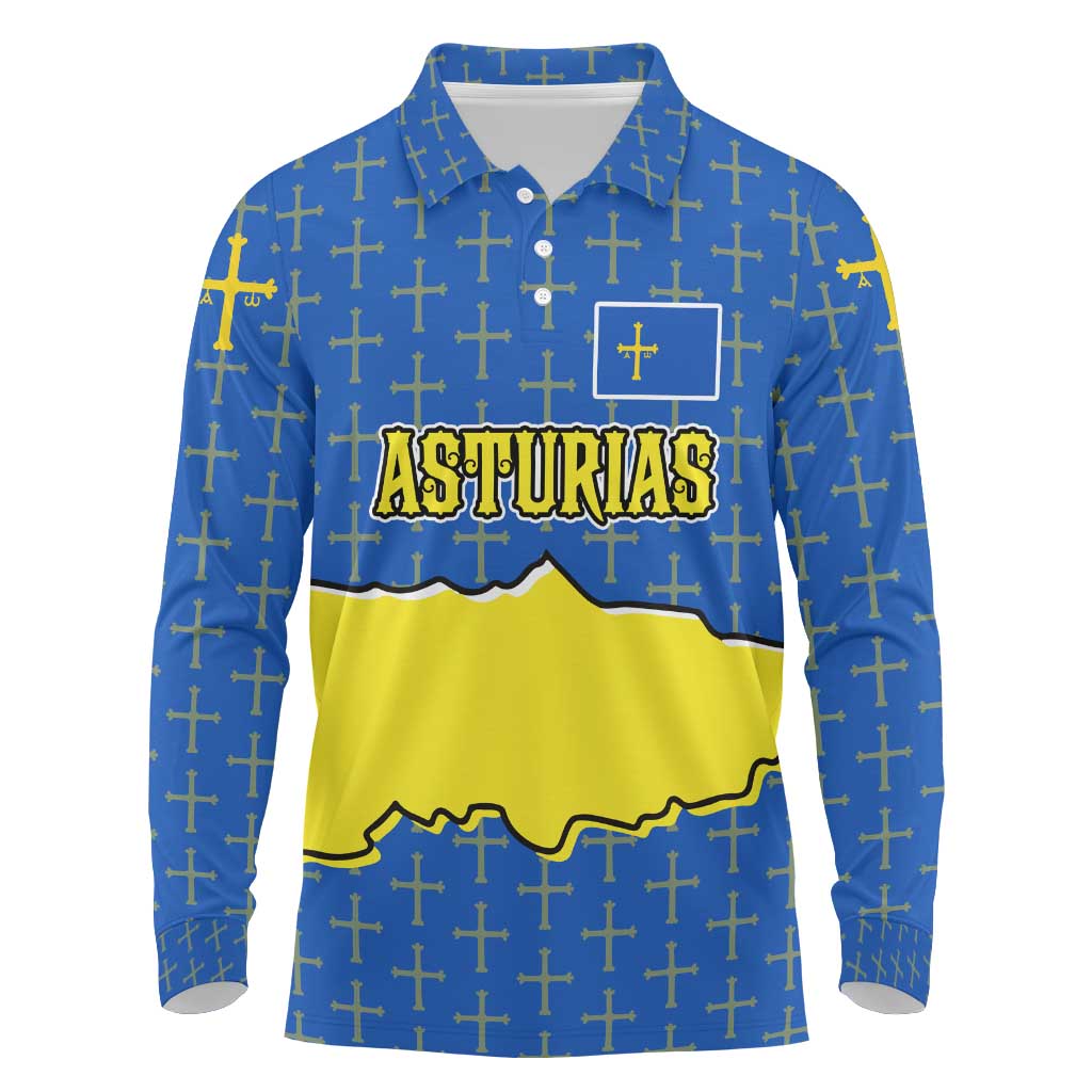Asturias Flag Long Sleeve Polo Shirt Autonomous Community of Spain - Wonder Print Shop