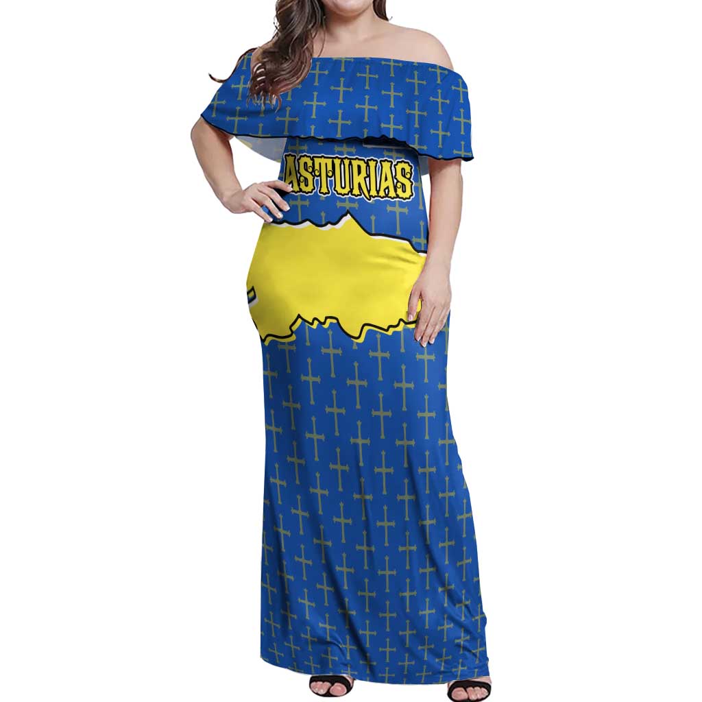Asturias Flag Off Shoulder Maxi Dress Autonomous Community of Spain - Wonder Print Shop
