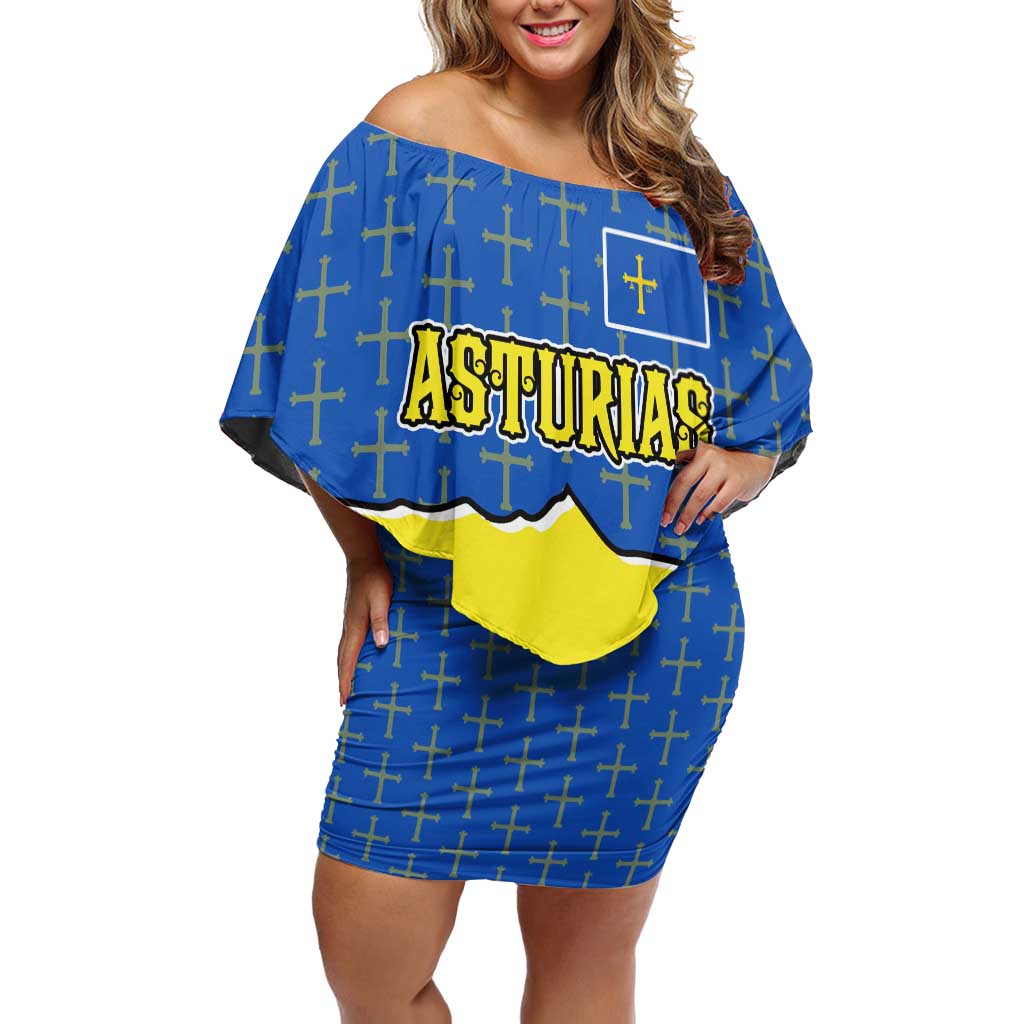 Asturias Flag Off Shoulder Short Dress Autonomous Community of Spain - Wonder Print Shop