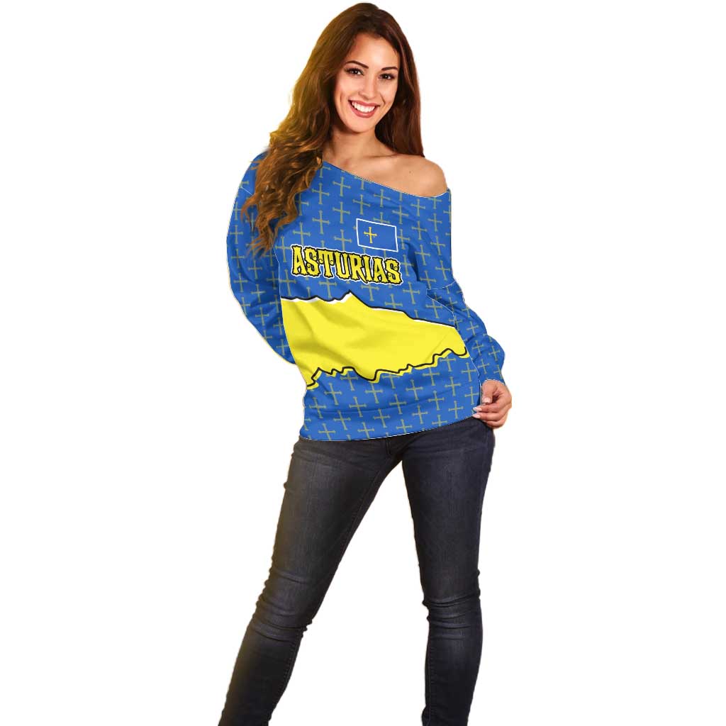 Asturias Flag Off Shoulder Sweater Autonomous Community of Spain - Wonder Print Shop
