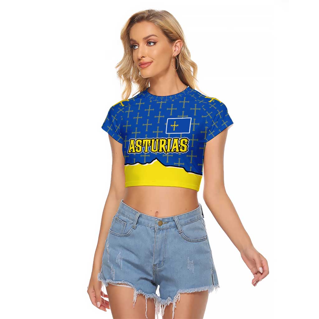 Asturias Flag Raglan Cropped T Shirt Autonomous Community of Spain - Wonder Print Shop