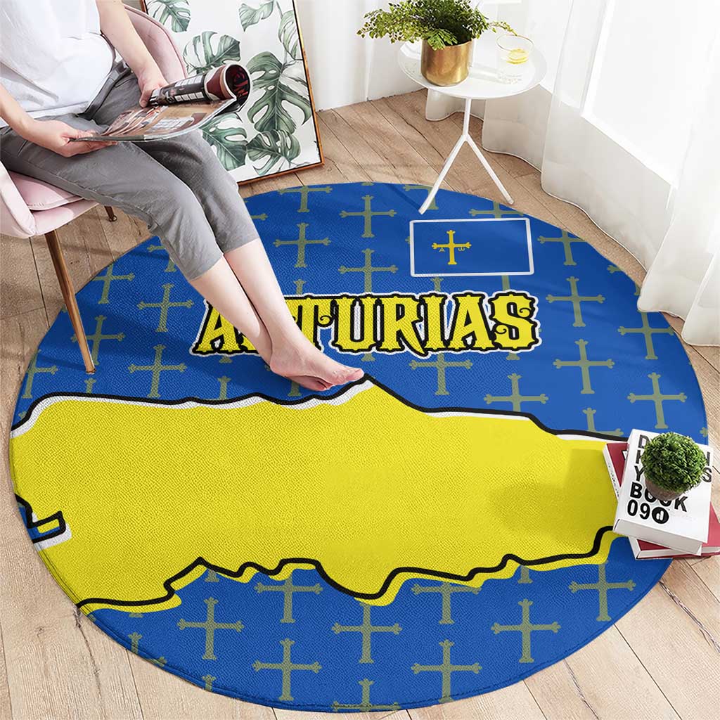 Asturias Flag Round Carpet Autonomous Community of Spain - Wonder Print Shop