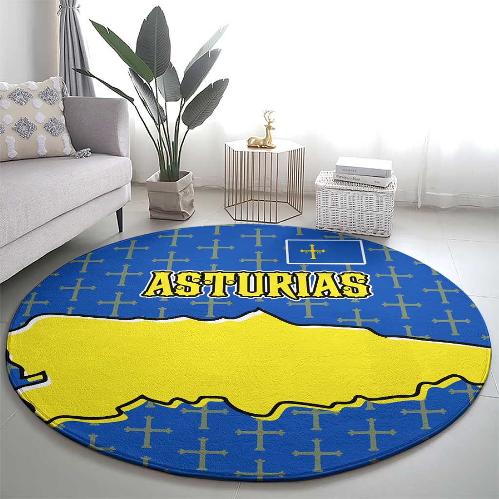 Asturias Flag Round Carpet Autonomous Community of Spain - Wonder Print Shop