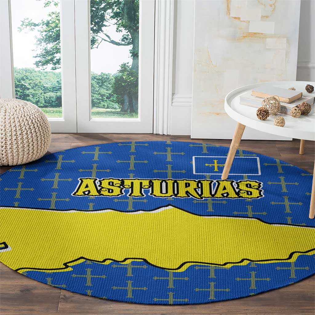 Asturias Flag Round Carpet Autonomous Community of Spain - Wonder Print Shop