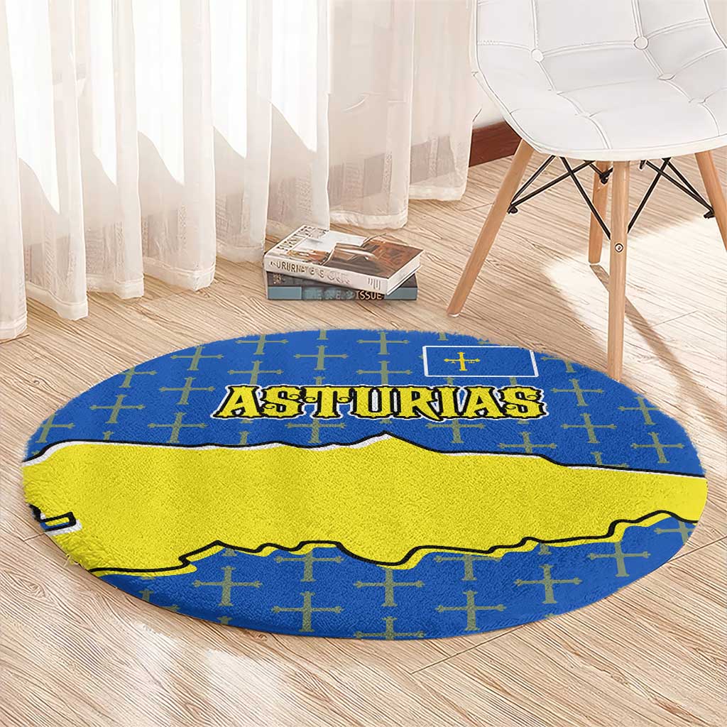 Asturias Flag Round Carpet Autonomous Community of Spain - Wonder Print Shop