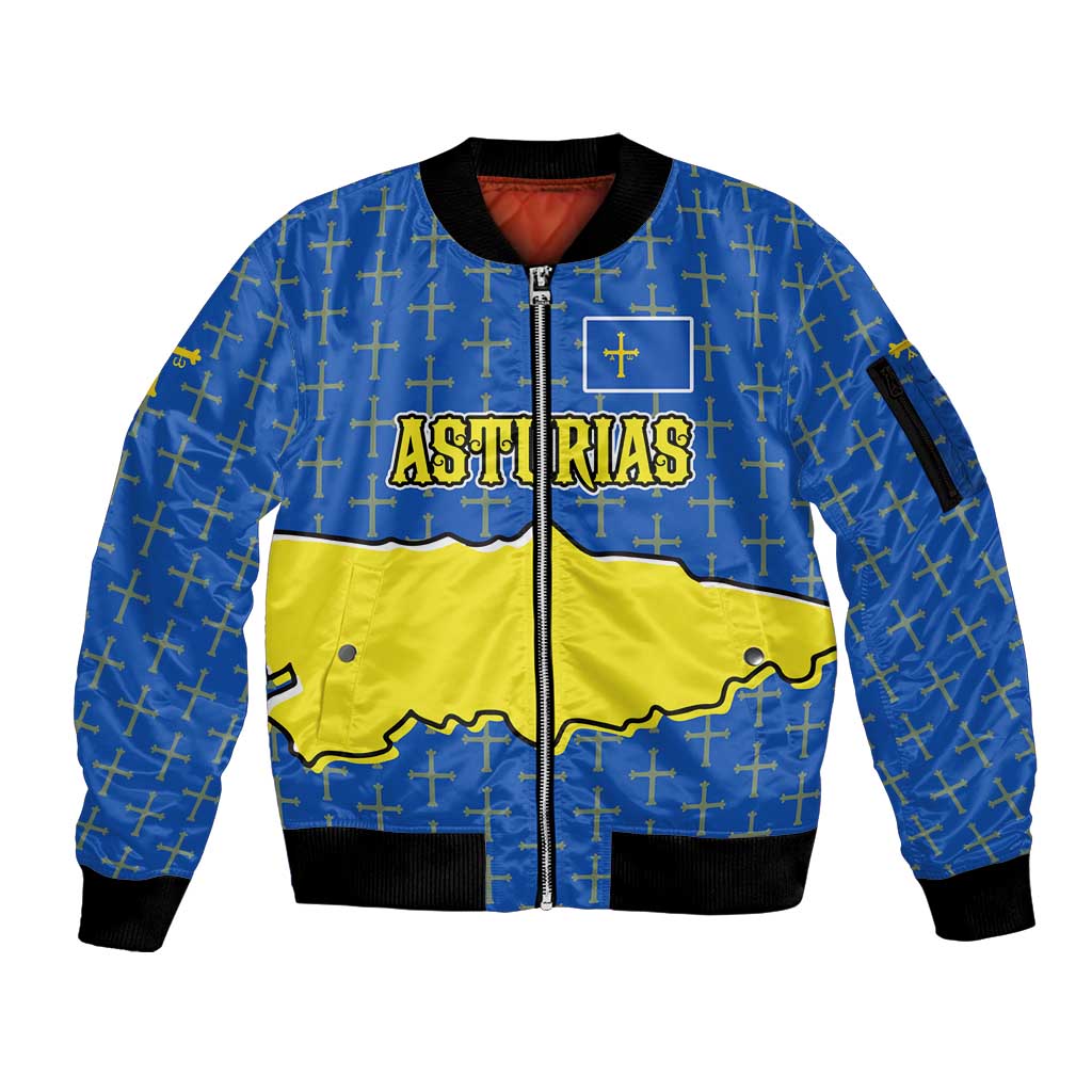 Asturias Flag Sleeve Zip Bomber Jacket Autonomous Community of Spain - Wonder Print Shop
